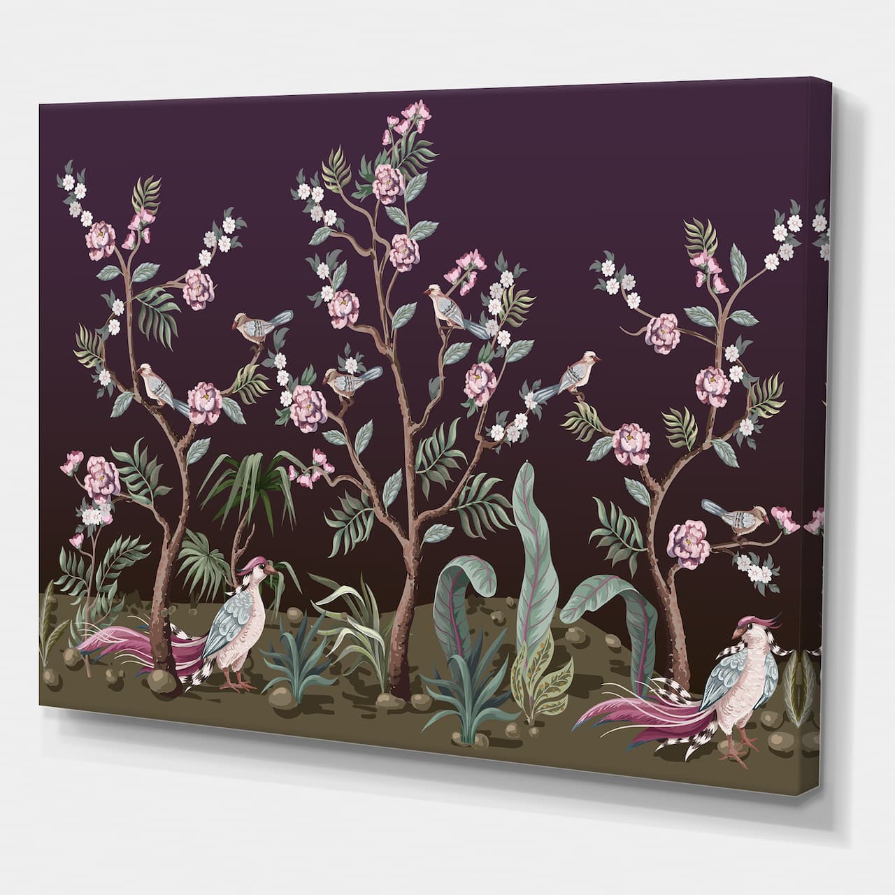Designart - Chinoiserie With Birds and Peonies I - Traditional Canvas Wall Art Print